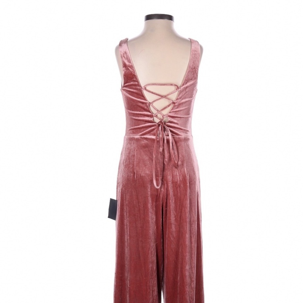 Lulus Splendidly Stunning Dusty Rose Velvet Lace Up Wide Leg Jumpsuit XS - Picture 6 of 10